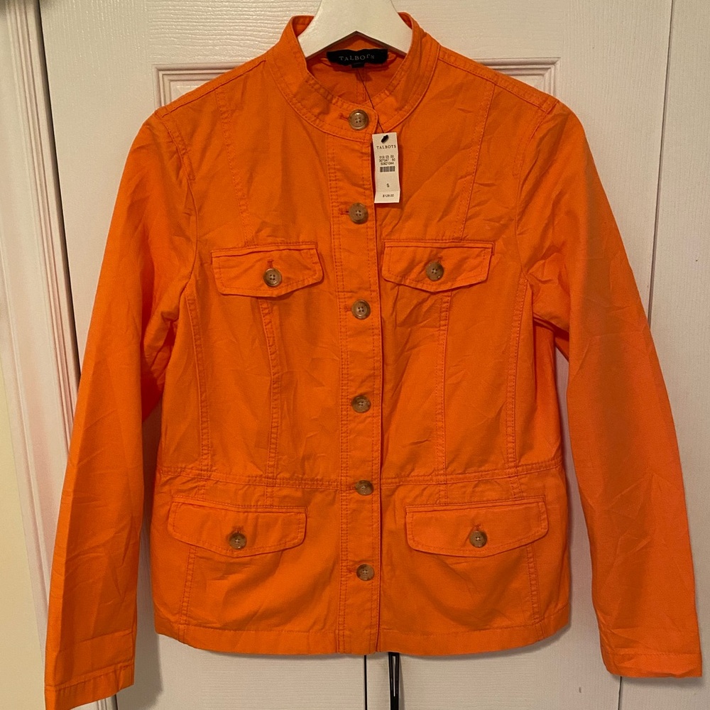 Talbots New With Tags Melon Orange Utility Safari Button-Front Jacket small